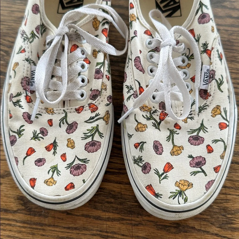 VANS Poppy Floral Cream Sneakers Size 9.5 - Picture 3 of 6
